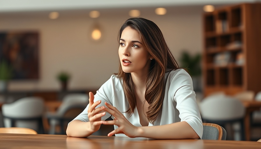 Confident woman discussing hard wellness truths at a table.