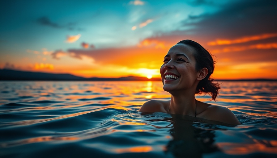 Woman enjoying swimming at sunset, connecting mind and body.