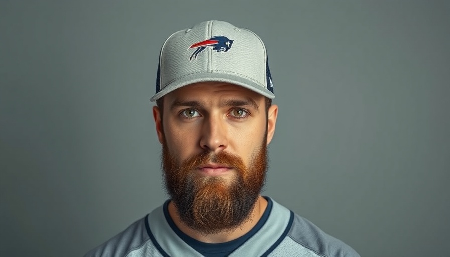 Bearded man in baseball cap and jersey portrait.