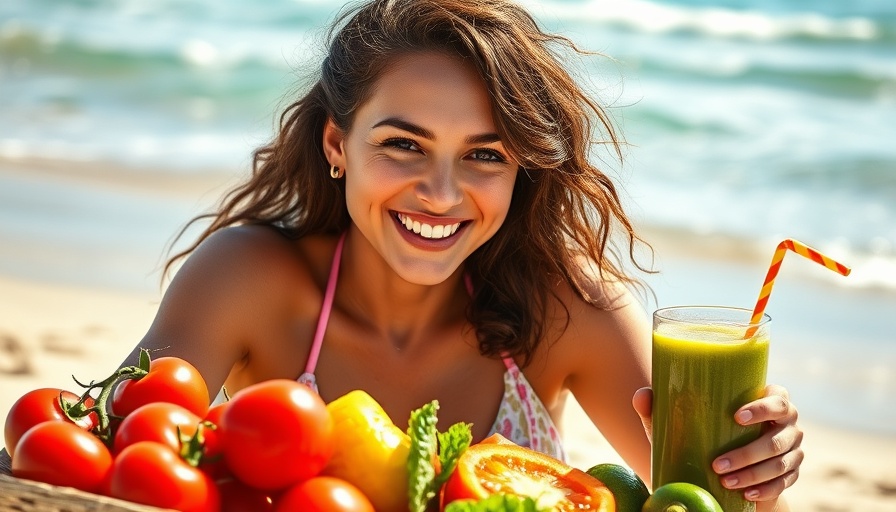 Healthy lifestyle with fresh foods for hormone balance on the beach.