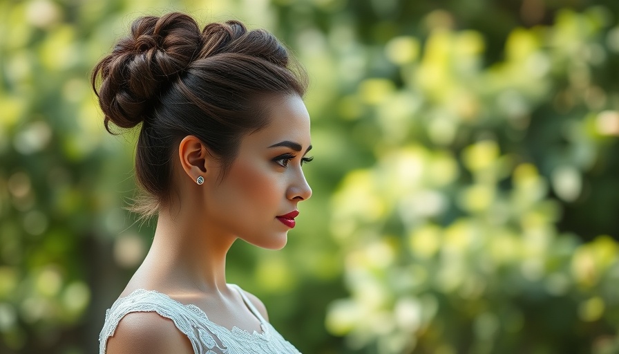 Rihanna styled with zig-zag part and high bun in elegant outdoor photo.