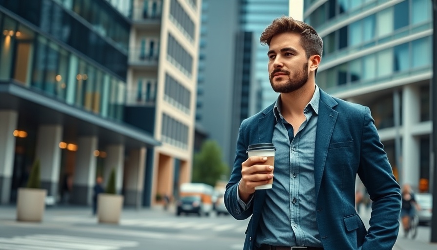 Confident man walking in city, considering quitting your job for freelancing.