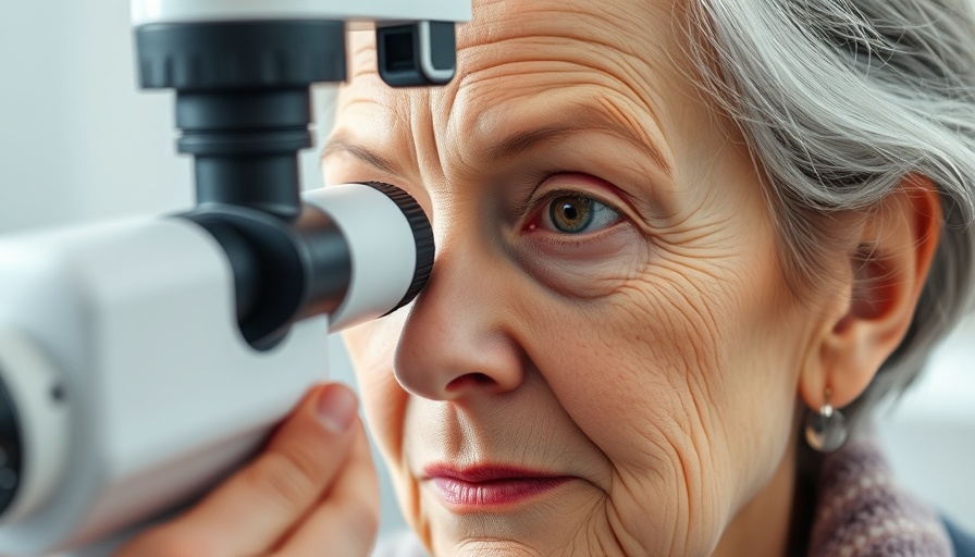 Older woman undergoing eye exam highlighting global burden of blindness.