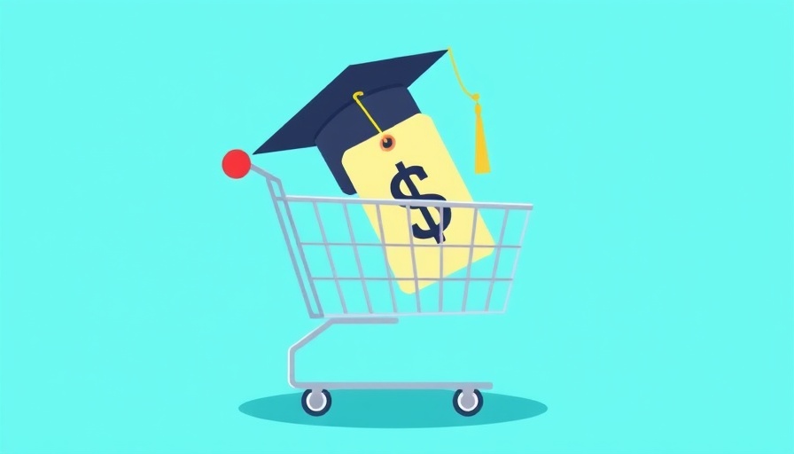 Conceptual illustration of choosing a private student loan: graduation cap in cart.