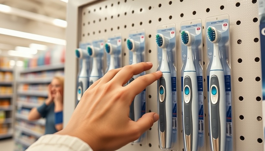 Battery-operated toothbrushes in store display, highlighting anti-haul dental products.