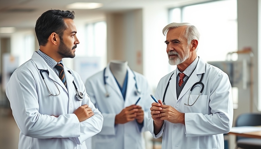 Two doctors discussing in hospital office, Tamil Nadu health sector overhaul.
