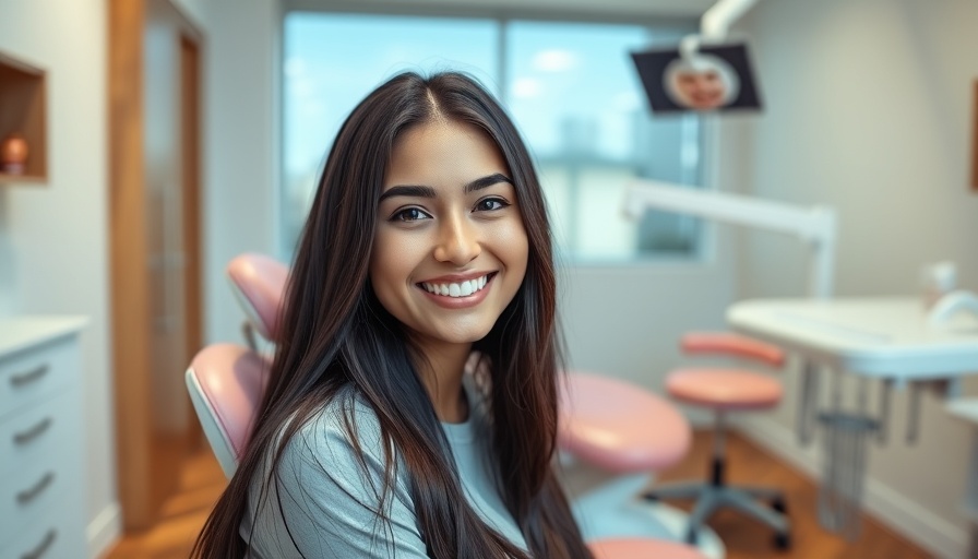 Smiling woman in dental office highlighting the importance of dental hygiene.