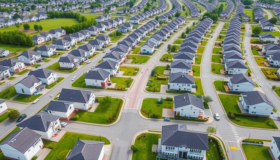 Aerial suburban neighborhood representing cooling housing markets.