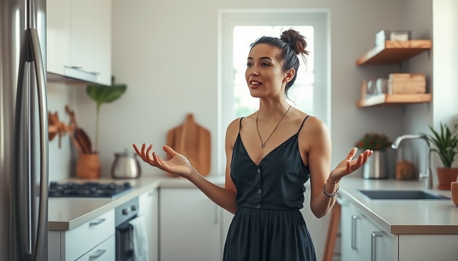 Young woman discussing a small kitchen, August 12, 2025.