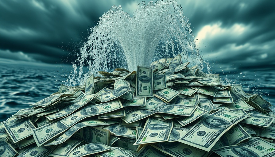 Piles of money with water splash, symbolizing wealth from investing big money.