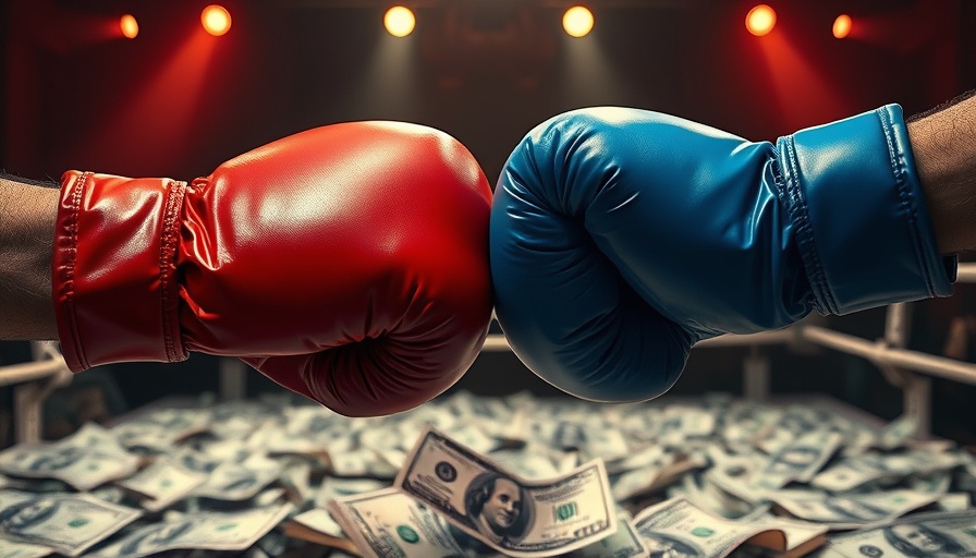Investing vs spending concept with boxing gloves and dollar bills.