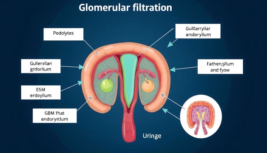 Diagram showing HCQ effect on proteinuria: glomerular filtration process.