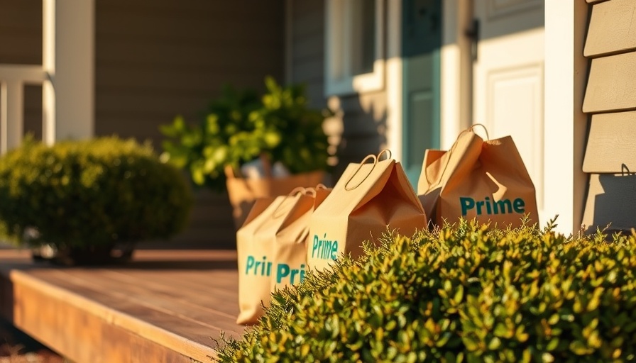 Amazon Fresh grocery delivery bags on front porch.
