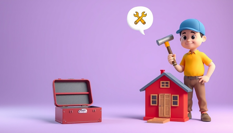 Cartoon person fixing model house, contractors worth investing in.
