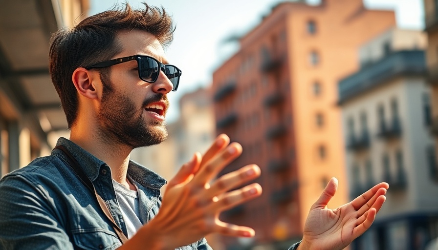 Roofing innovations enthusiast explaining outdoors in sunlight.