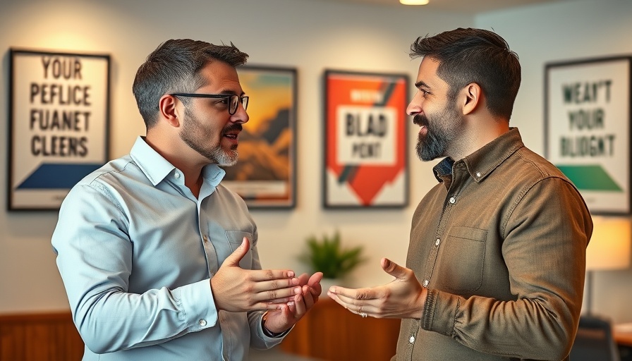 Two men discussing roof repair success, highlighting $1.8M revenue.