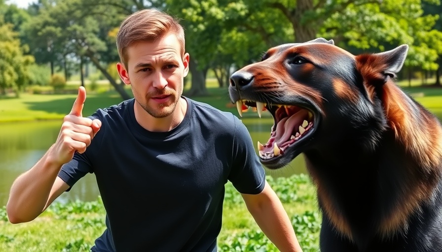Canis Panther protection dog with owner outdoors near lake