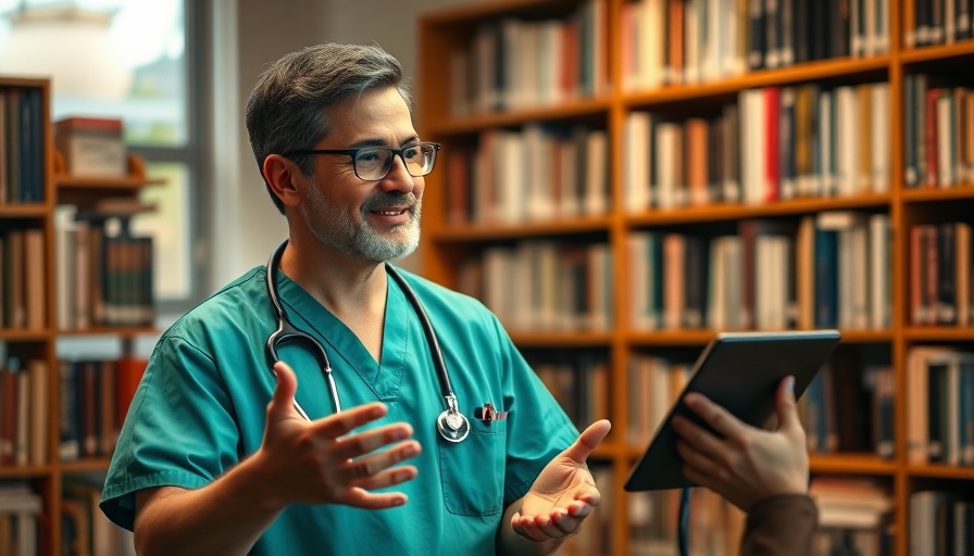 Veterinarian explaining pet pain management tips in a library.