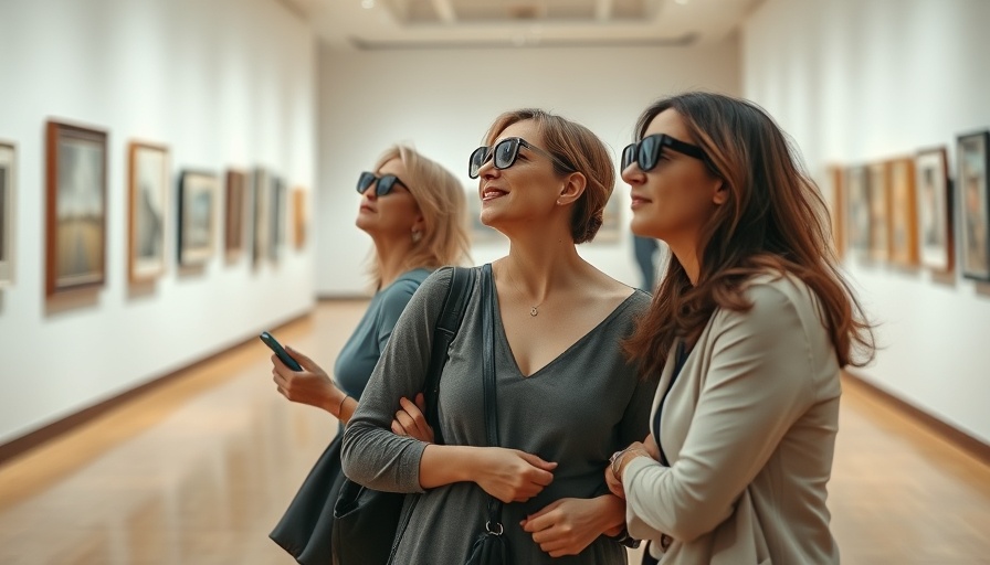 Two women observing art with smart glasses for museums accessibility for vision impairment.