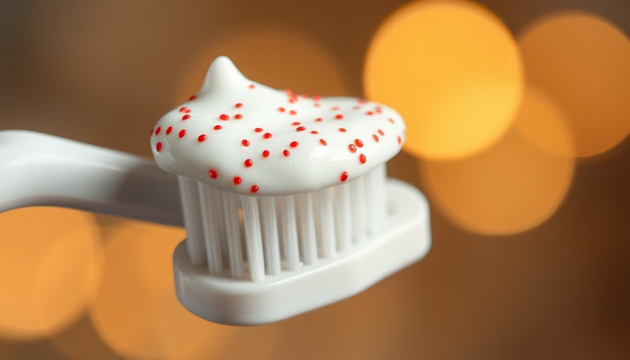 Close-up of toothpaste on a toothbrush with bokeh background.