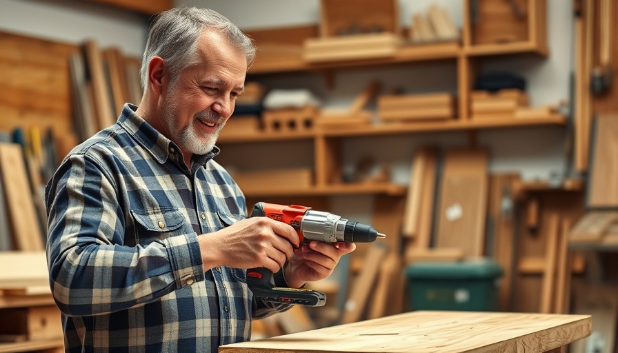 Home improvement tips for woodworking: man demonstrating power drill technique.