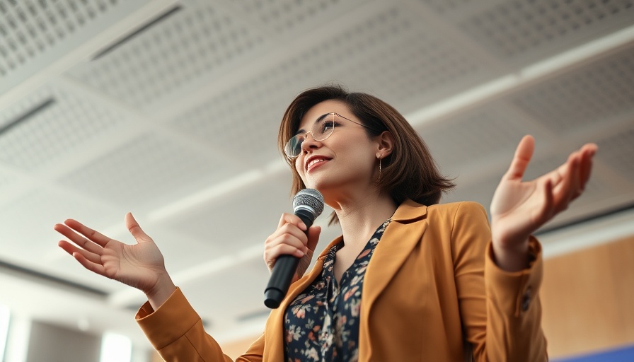Confident woman speaking at an event, symbolizing media bias in politics.