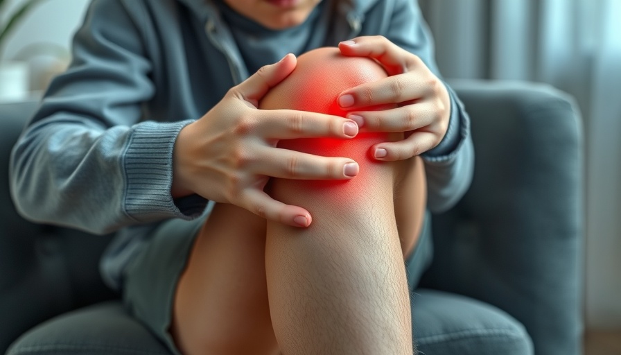 Person experiencing knee joint pain in a soft indoor setting.