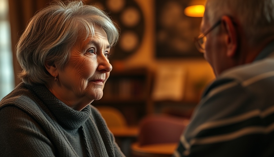 Older woman attentively listening during a conversation indoors.