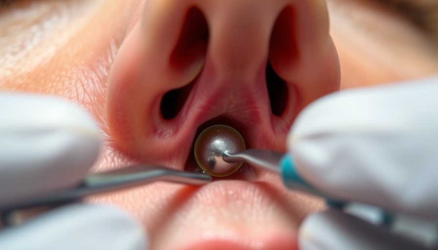 Stapokibart nasal polyps treatment close-up medical image with instruments.