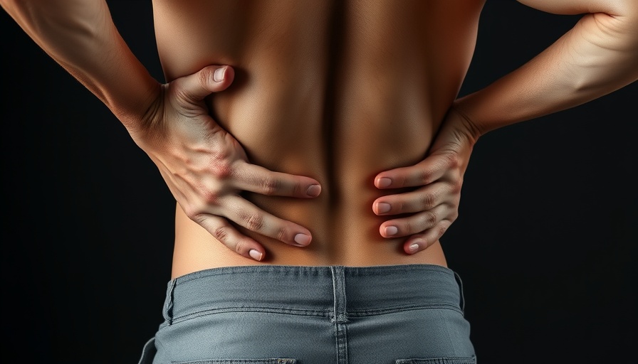 Person holding lower back in discomfort, highlighting back pain.