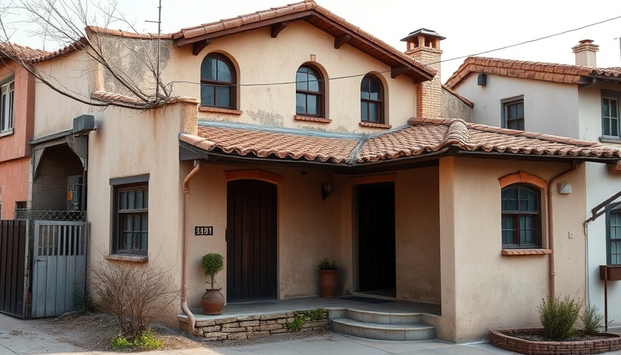 1930s fixer upper Spanish style house with vintage architecture.