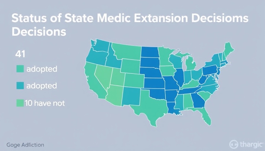 Map illustrating Medicaid Expansion Decisions in the U.S., blue for adopted states.
