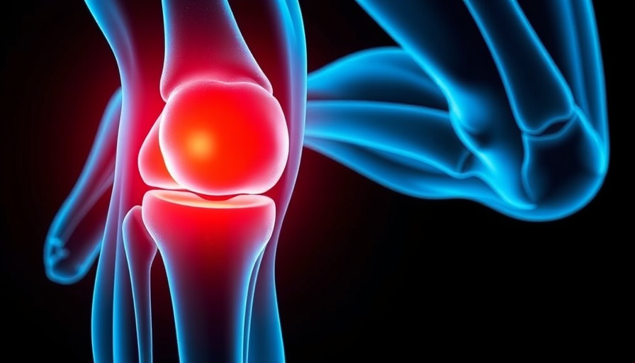 Illustration of inflamed knee joint related to X-rays and osteoarthritis surgery.