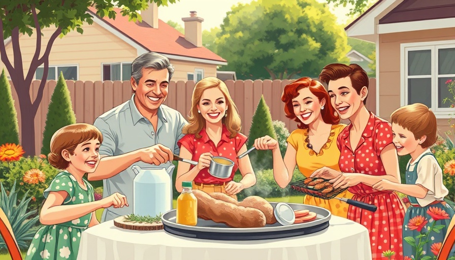 Vintage family barbecue portraying reviving the American Dream, cheerful scene.