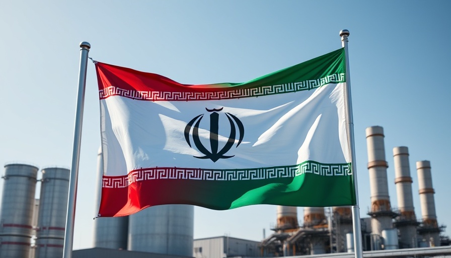 Iranian flag at industrial site symbolizing reimposition of sanctions.
