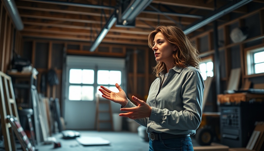 Woman in garage discussing living space plans.