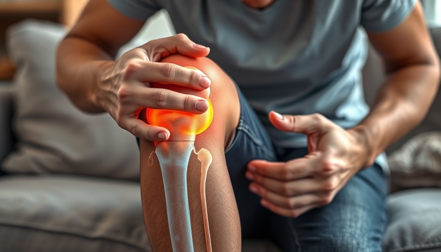 Digital visualization of knee arthritis pain, drug-free relief focus.