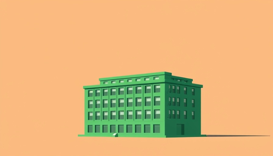 Stylized building icon with shadow on peach backdrop symbolizing enterprise fraud management.