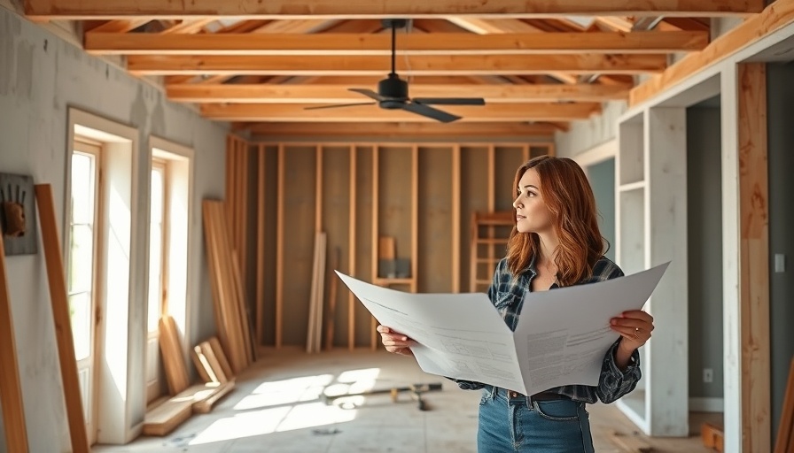 Woman explaining home renovation plans in a house under renovation.