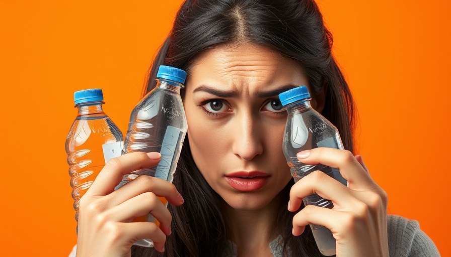 Concerned woman holds water bottles, signaling toxic stress.