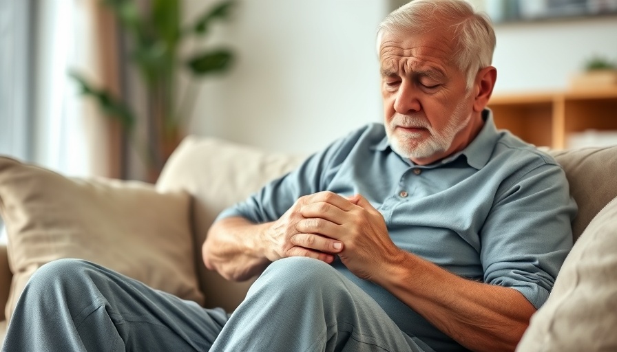 Older man experiencing knee arthritis pain at home, representing gait retraining.
