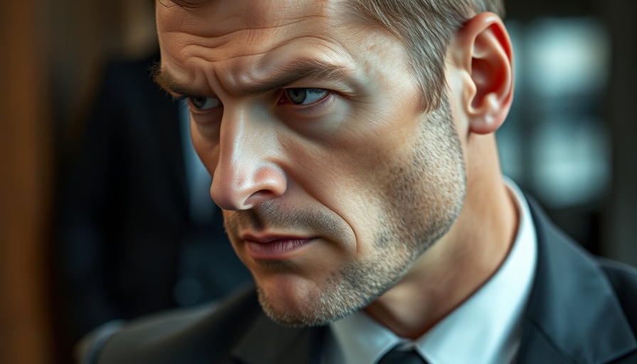 Close-up intense expression of a man related to Trump's Tariffs Ruling.