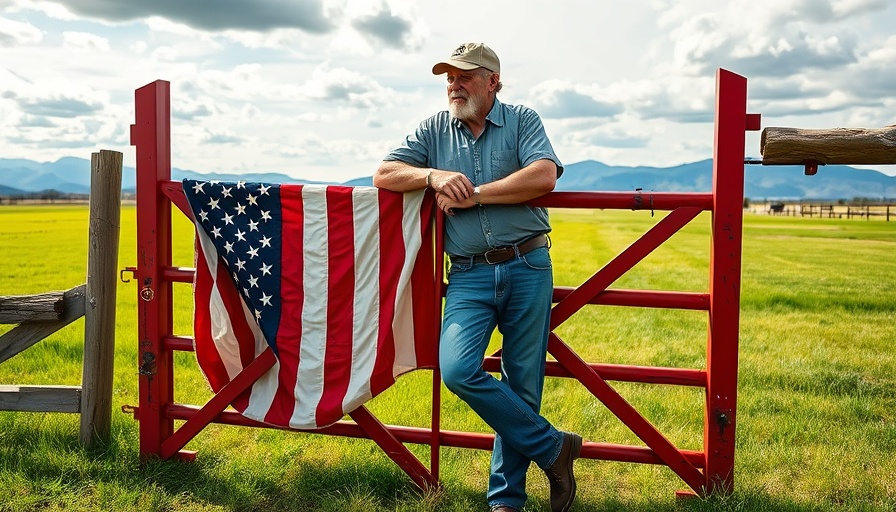 Man outdoors by farm gate with American flag, highlighting misdefinition of Americanism.