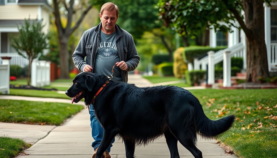 Man demonstrating how to fix leash pulling with a large black dog.