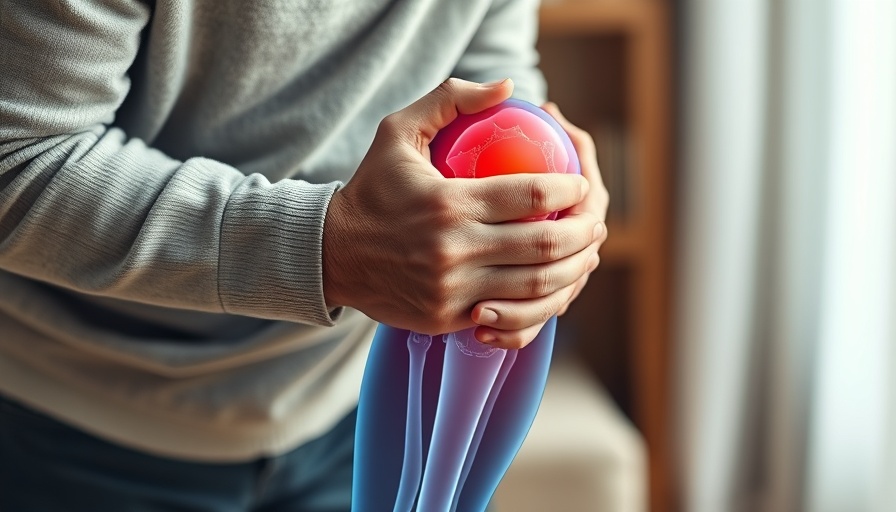 Older adult holding knee with inflamed X-ray view, highlighting harmful effects of knee x-rays.