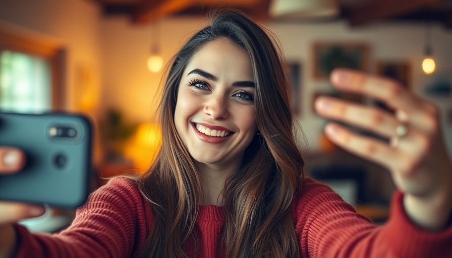 Amused young woman in grad school setting, selfie moment.