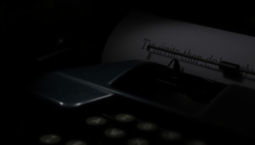 Vintage typewriter typing text, shadowy focus on paper.