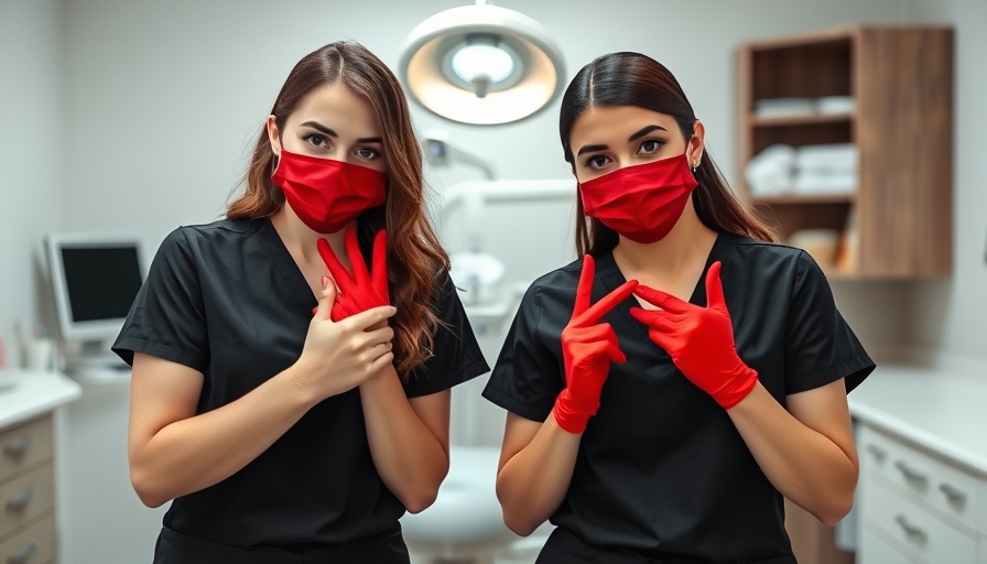Dental hygienists playfully posing in clinic with masks
