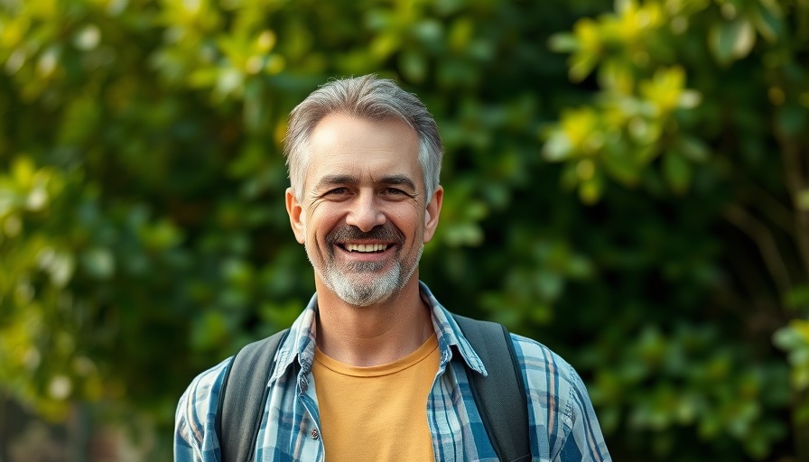 Smiling middle-aged man outdoors in casual attire