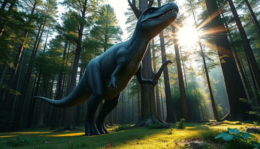 Majestic dinosaur in forest clearing linked to mysterious bone disease in dinosaurs.
